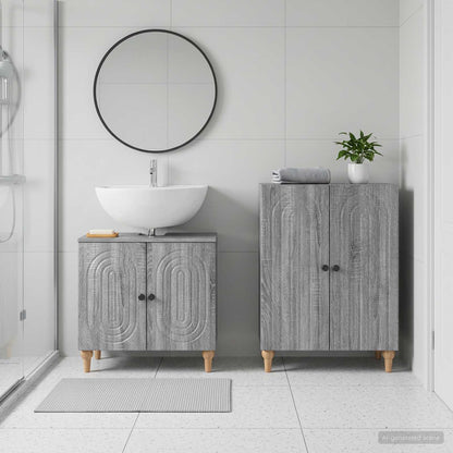 vidaXL 2 Piece Bathroom Cabinet Set ALKMAAR Grey Sonoma