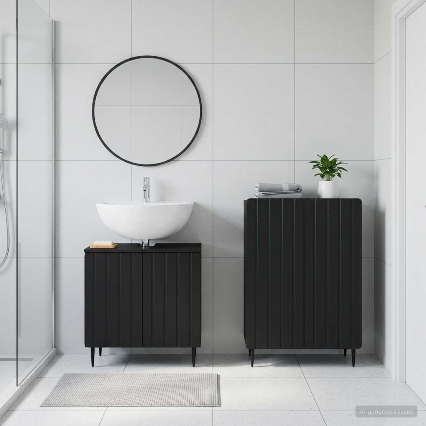 vidaXL 2 Piece Bathroom Cabinet Set ZWOLLE Black Engineered Wood