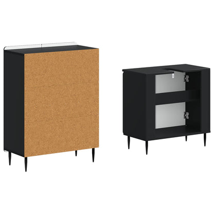 vidaXL 2 Piece Bathroom Cabinet Set ZWOLLE Black Engineered Wood