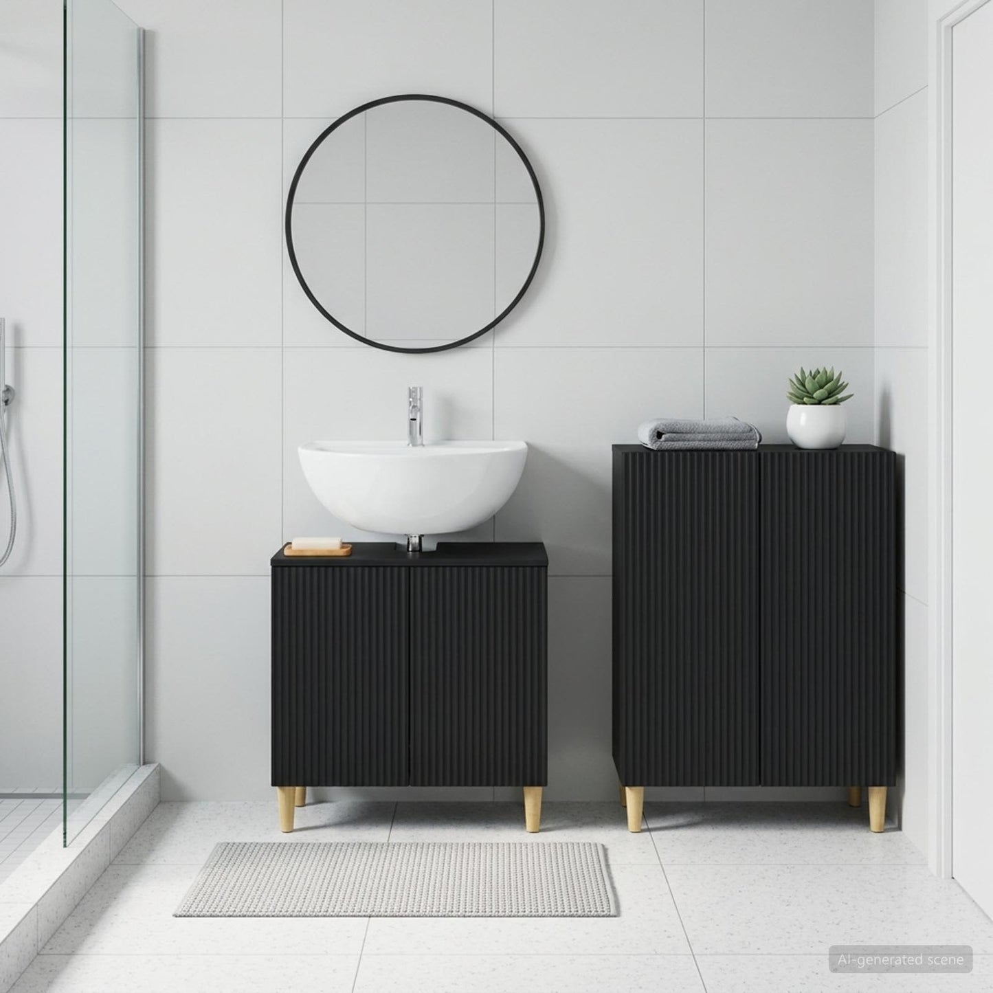 vidaXL 2 Piece Bathroom Cabinet Set ARNHEM Black Engineered Wood