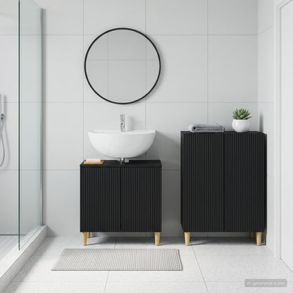 vidaXL 2 Piece Bathroom Cabinet Set ARNHEM Black Engineered Wood