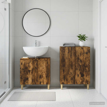 vidaXL 2 Piece Bathroom Cabinet Set ARNHEM Smoked Oak Engineered Wood