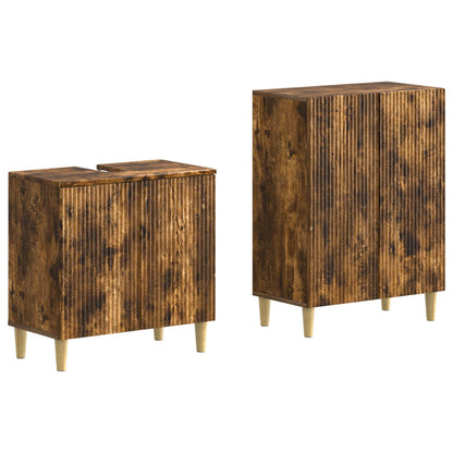vidaXL 2 Piece Bathroom Cabinet Set ARNHEM Smoked Oak Engineered Wood