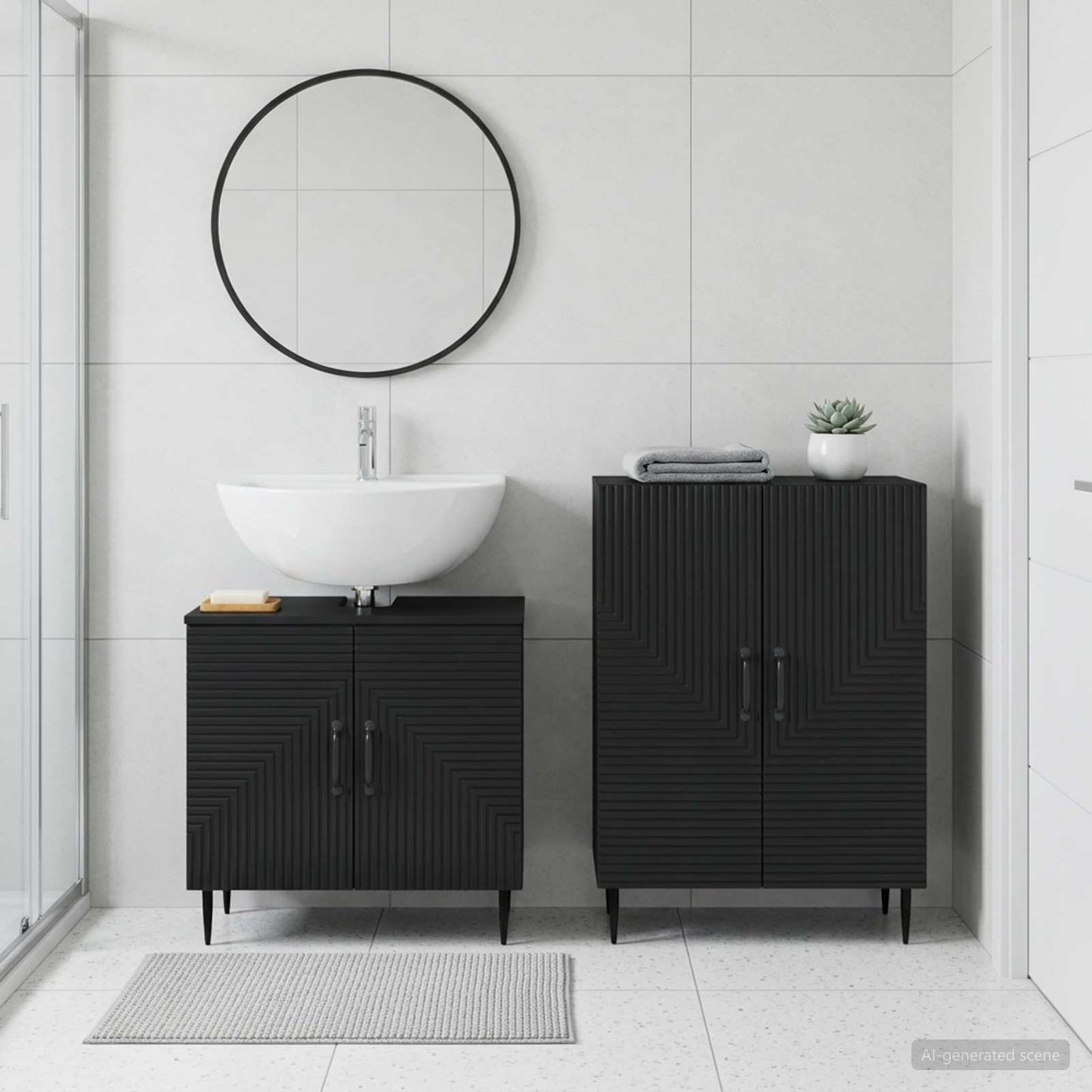 vidaXL 2 Piece Bathroom Cabinet Set HAARLEM Black Engineered Wood