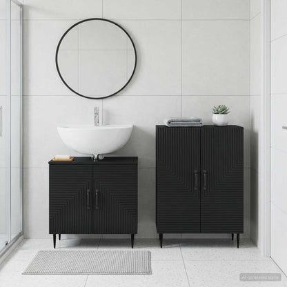 vidaXL 2 Piece Bathroom Cabinet Set HAARLEM Black Engineered Wood