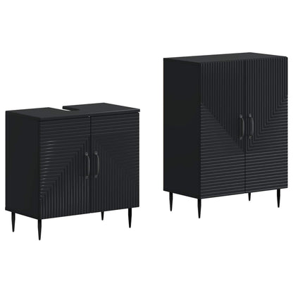 vidaXL 2 Piece Bathroom Cabinet Set HAARLEM Black Engineered Wood