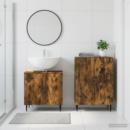 vidaXL 2 Piece Bathroom Cabinet Set HAARLEM Smoked Oak Engineered Wood