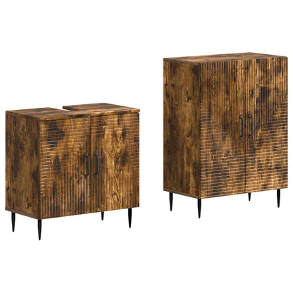 vidaXL 2 Piece Bathroom Cabinet Set HAARLEM Smoked Oak Engineered Wood
