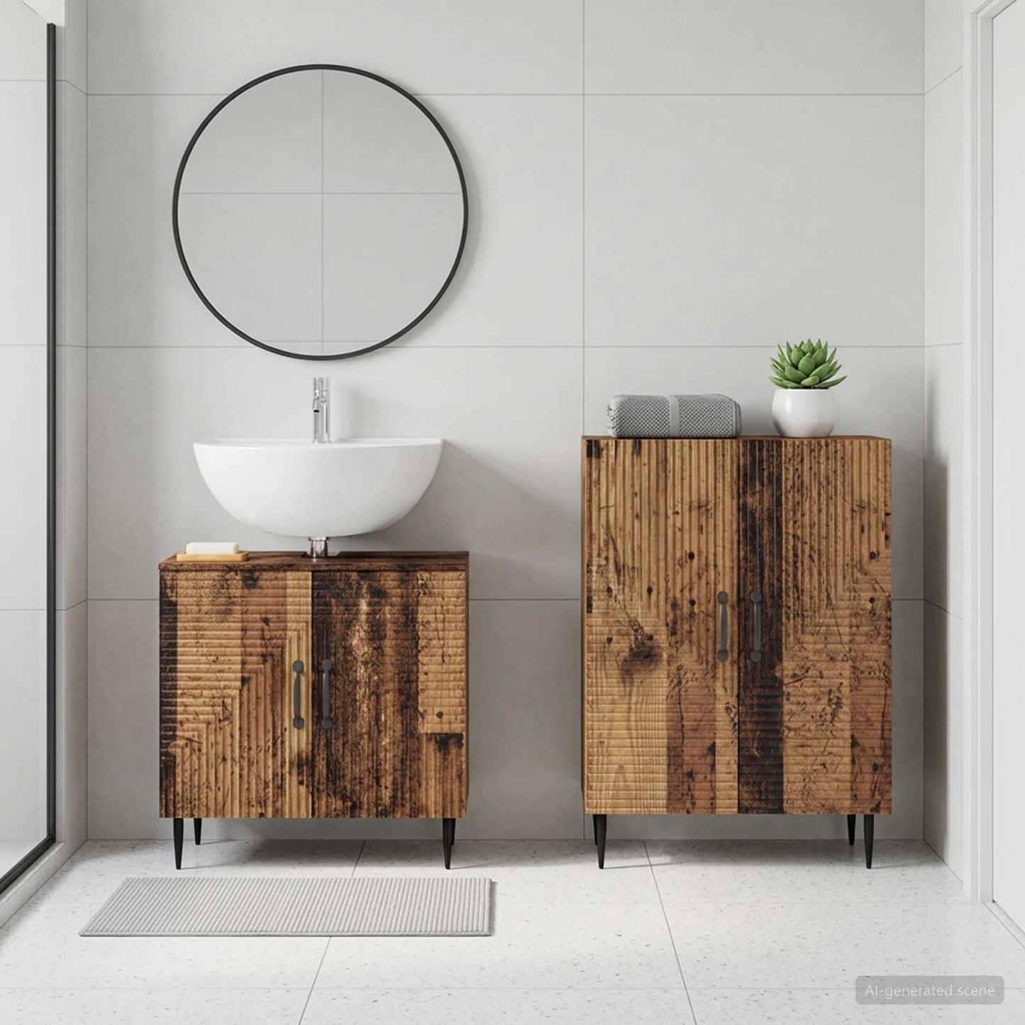 vidaXL 2 Piece Bathroom Cabinet Set HAARLEM Old Wood Engineered Wood