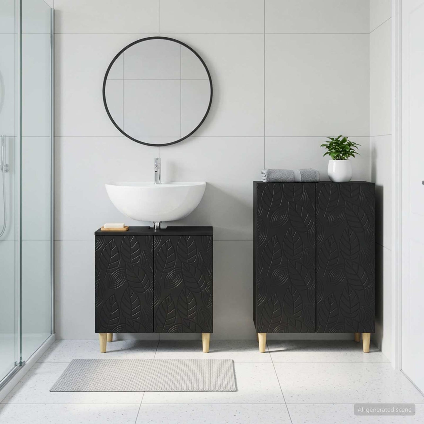 vidaXL 2 Piece Bathroom Cabinet Set DELFT Black Engineered Wood