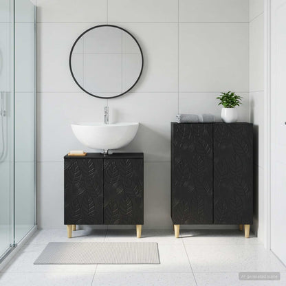 vidaXL 2 Piece Bathroom Cabinet Set DELFT Black Engineered Wood