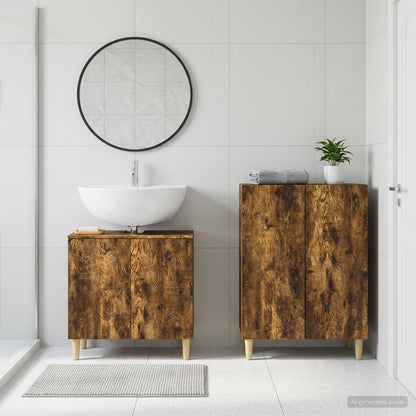 vidaXL 2 Piece Bathroom Cabinet Set DELFT Smoked Oak Engineered Wood