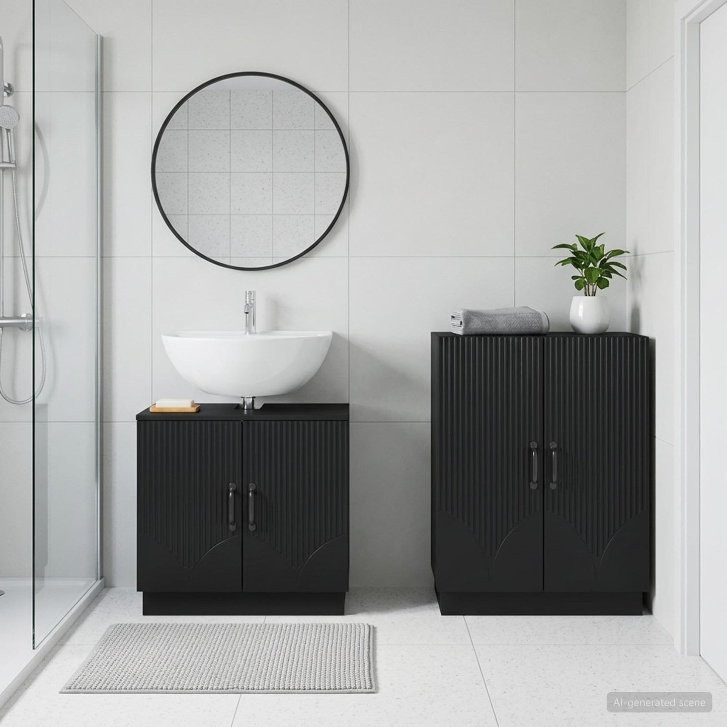 vidaXL 2 Piece Bathroom Cabinet Set HOORN Black Engineered Wood