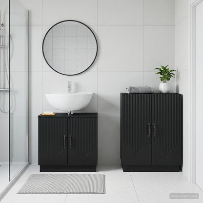 vidaXL 2 Piece Bathroom Cabinet Set HOORN Black Engineered Wood