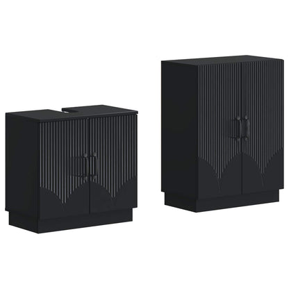 vidaXL 2 Piece Bathroom Cabinet Set HOORN Black Engineered Wood