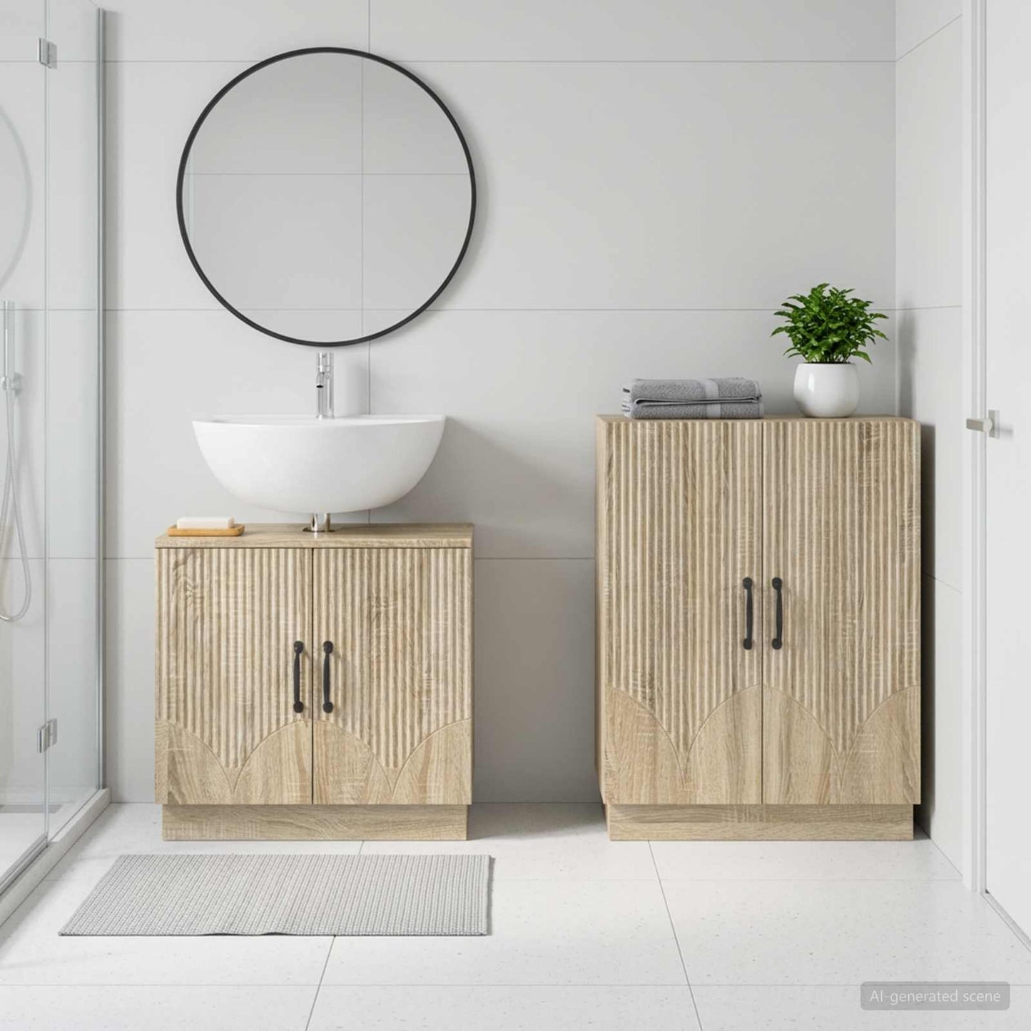 vidaXL 2 Piece Bathroom Cabinet Set HOORN Sonoma Oak Engineered Wood