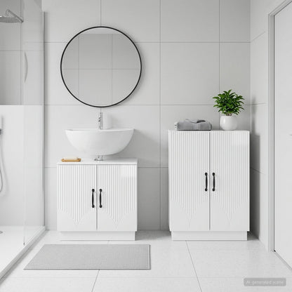 vidaXL 2 Piece Bathroom Cabinet Set HOORN High Gloss White