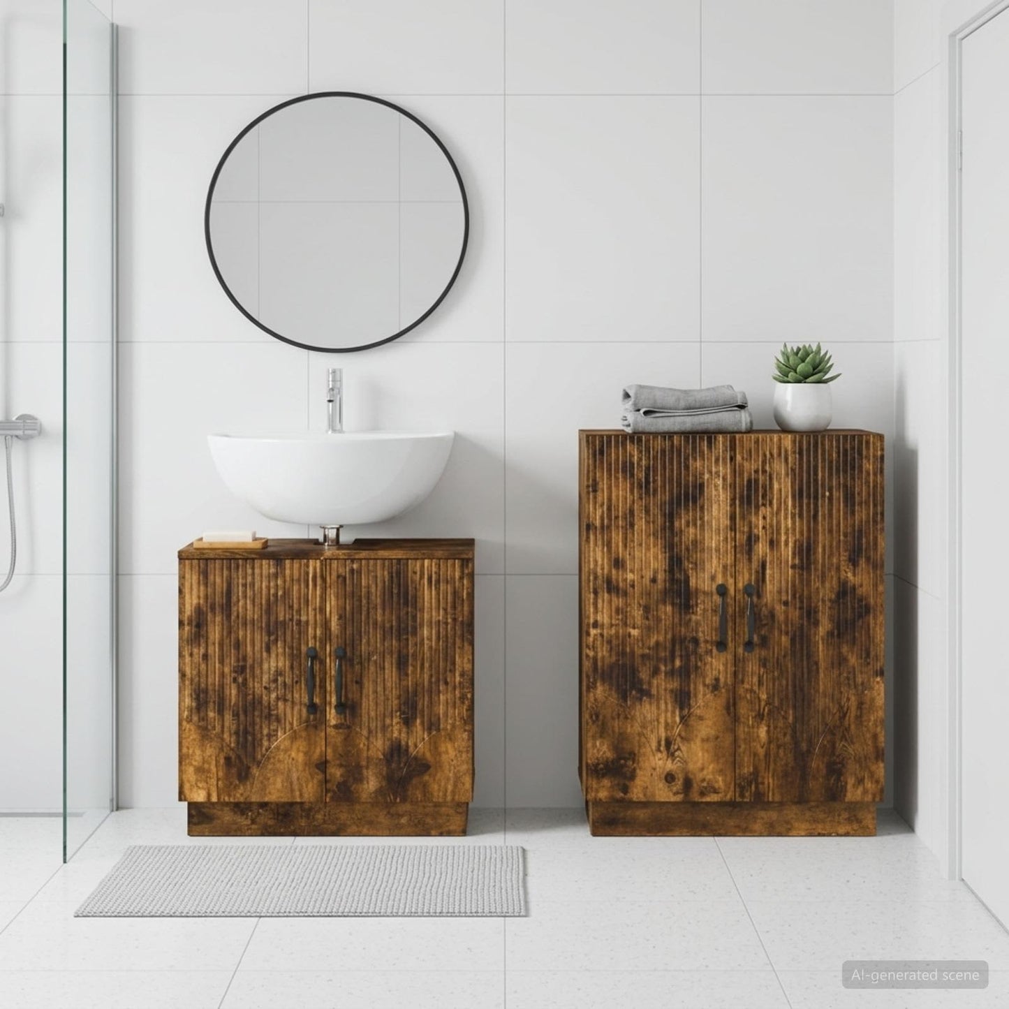vidaXL 2 Piece Bathroom Cabinet Set HOORN Smoked Oak Engineered Wood