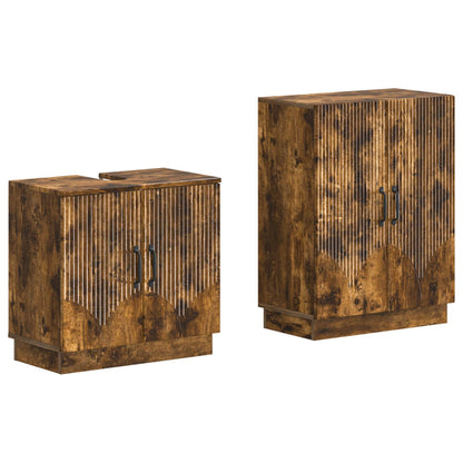 vidaXL 2 Piece Bathroom Cabinet Set HOORN Smoked Oak Engineered Wood
