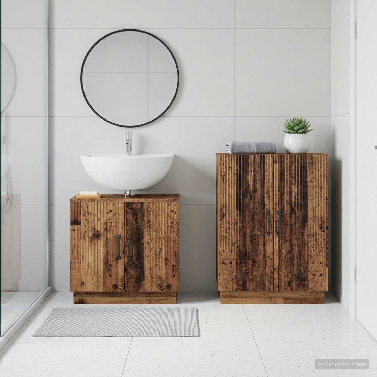 vidaXL 2 Piece Bathroom Cabinet Set HOORN Old Wood Engineered Wood