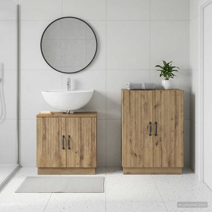 vidaXL 2 Piece Bathroom Cabinet Set HOORN Artisan Oak Engineered Wood