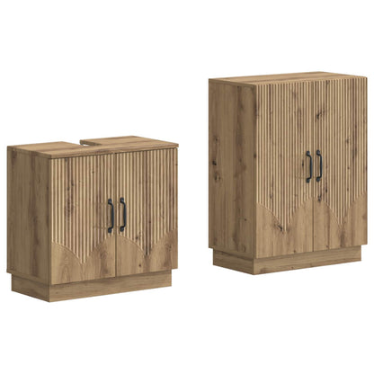 vidaXL 2 Piece Bathroom Cabinet Set HOORN Artisan Oak Engineered Wood
