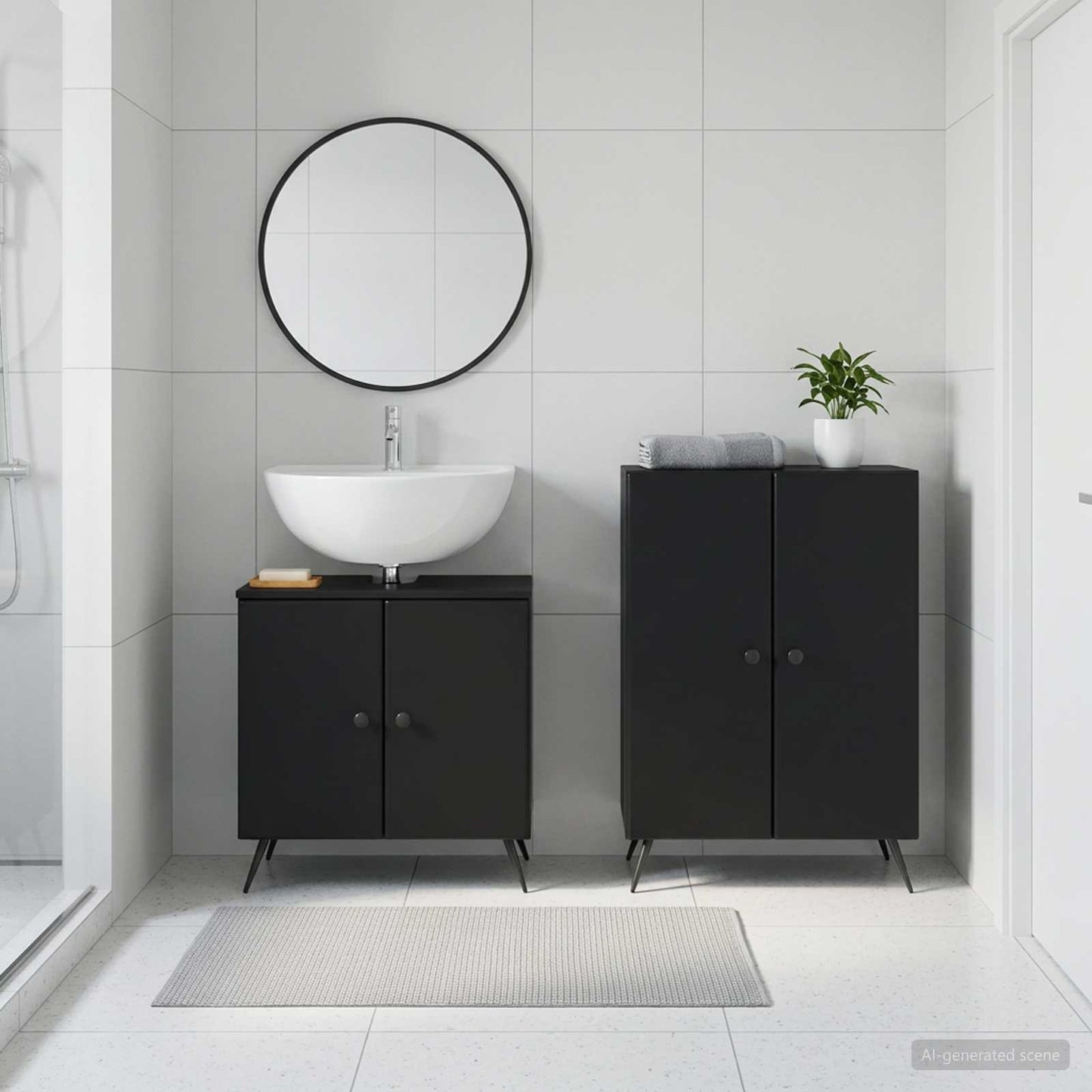 vidaXL 2 Piece Bathroom Cabinet Set BREDA Black Engineered Wood