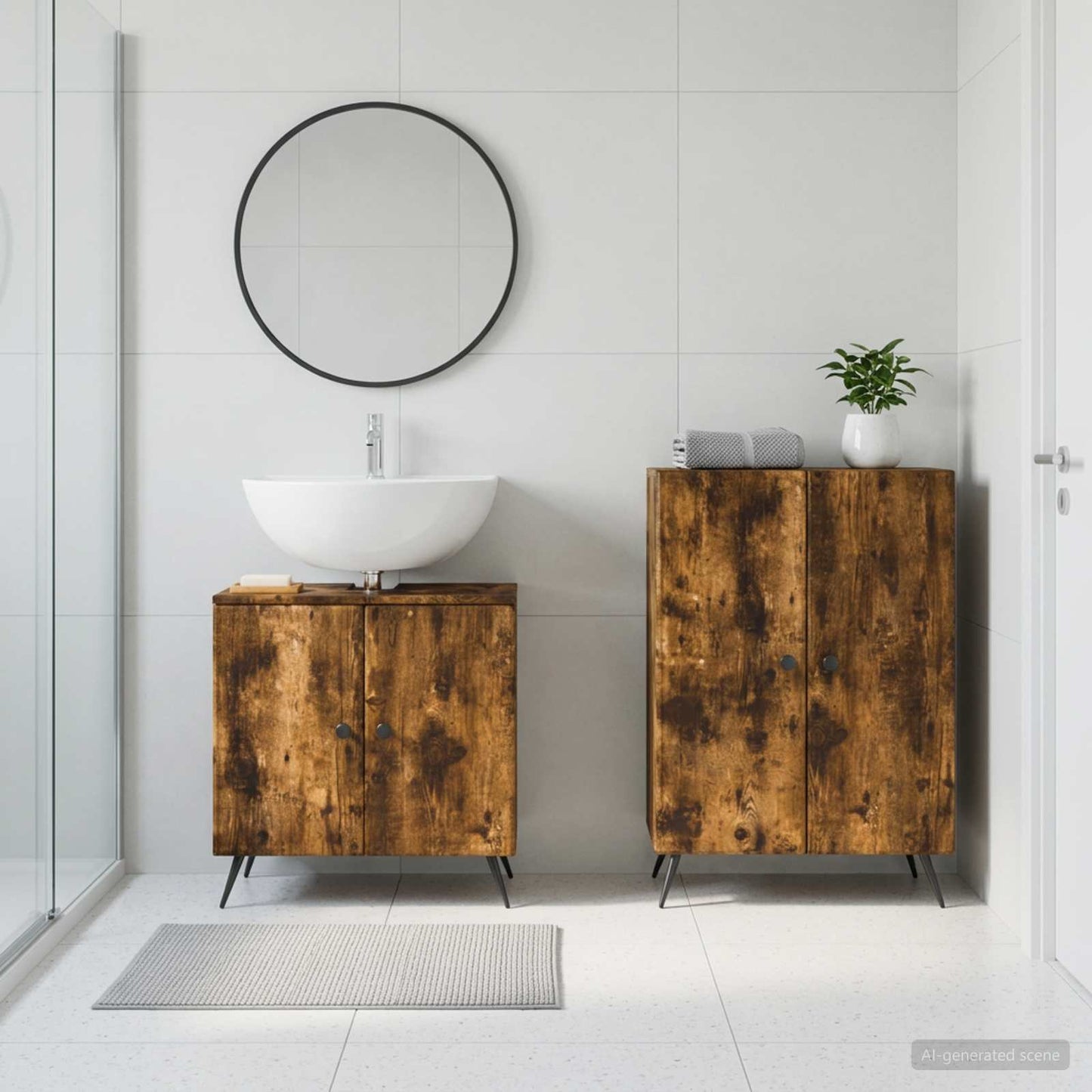 vidaXL 2 Piece Bathroom Cabinet Set BREDA Smoked Oak Engineered Wood