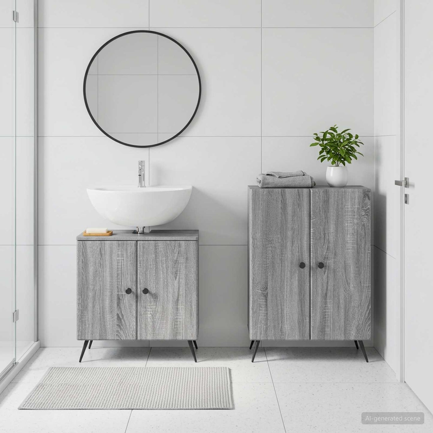 vidaXL 2 Piece Bathroom Cabinet Set BREDA Grey Sonoma Engineered Wood