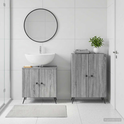 vidaXL 2 Piece Bathroom Cabinet Set BREDA Grey Sonoma Engineered Wood