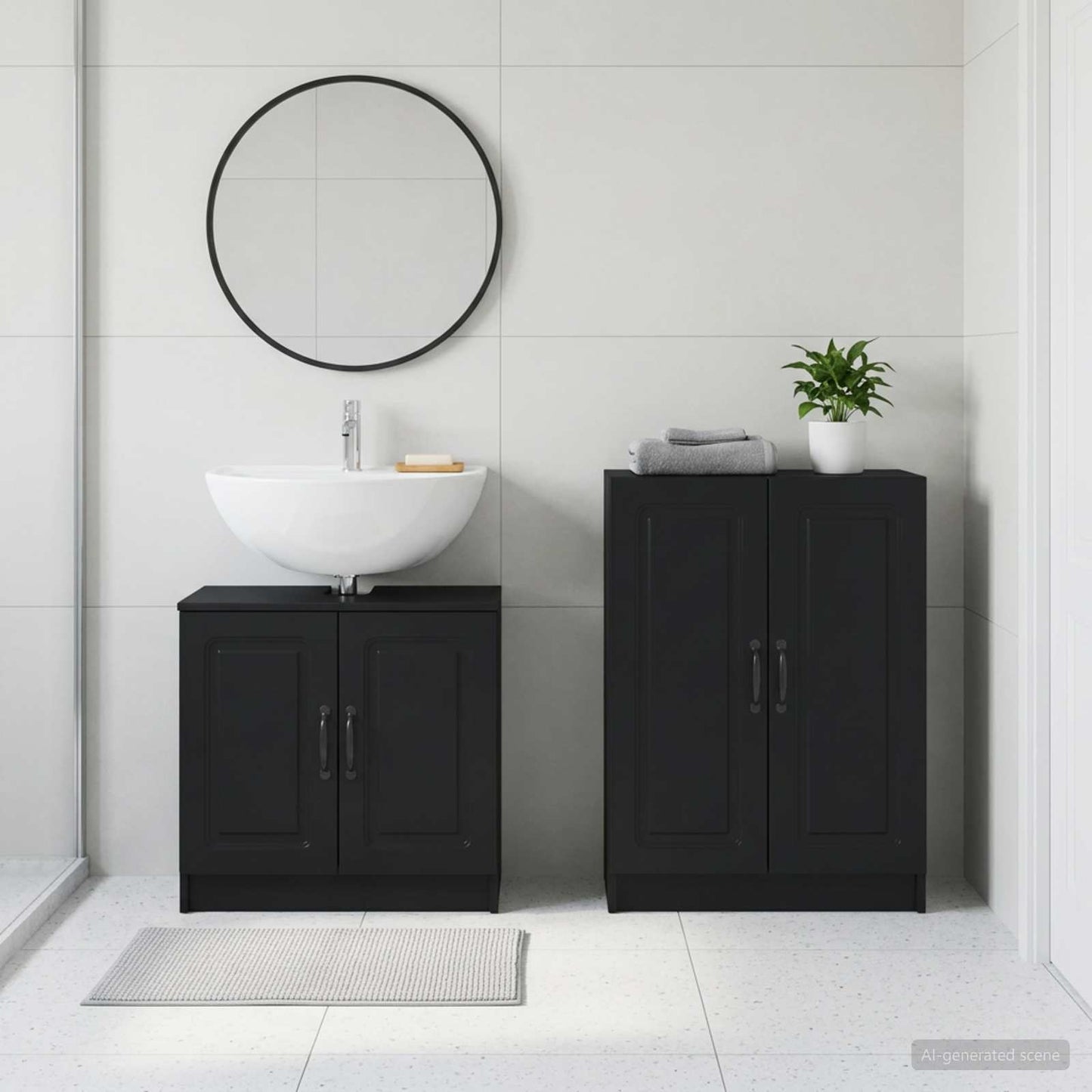 vidaXL 2 Piece Bathroom Cabinet Set UTRECHT Black Engineered Wood