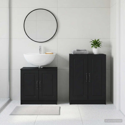 vidaXL 2 Piece Bathroom Cabinet Set UTRECHT Black Engineered Wood
