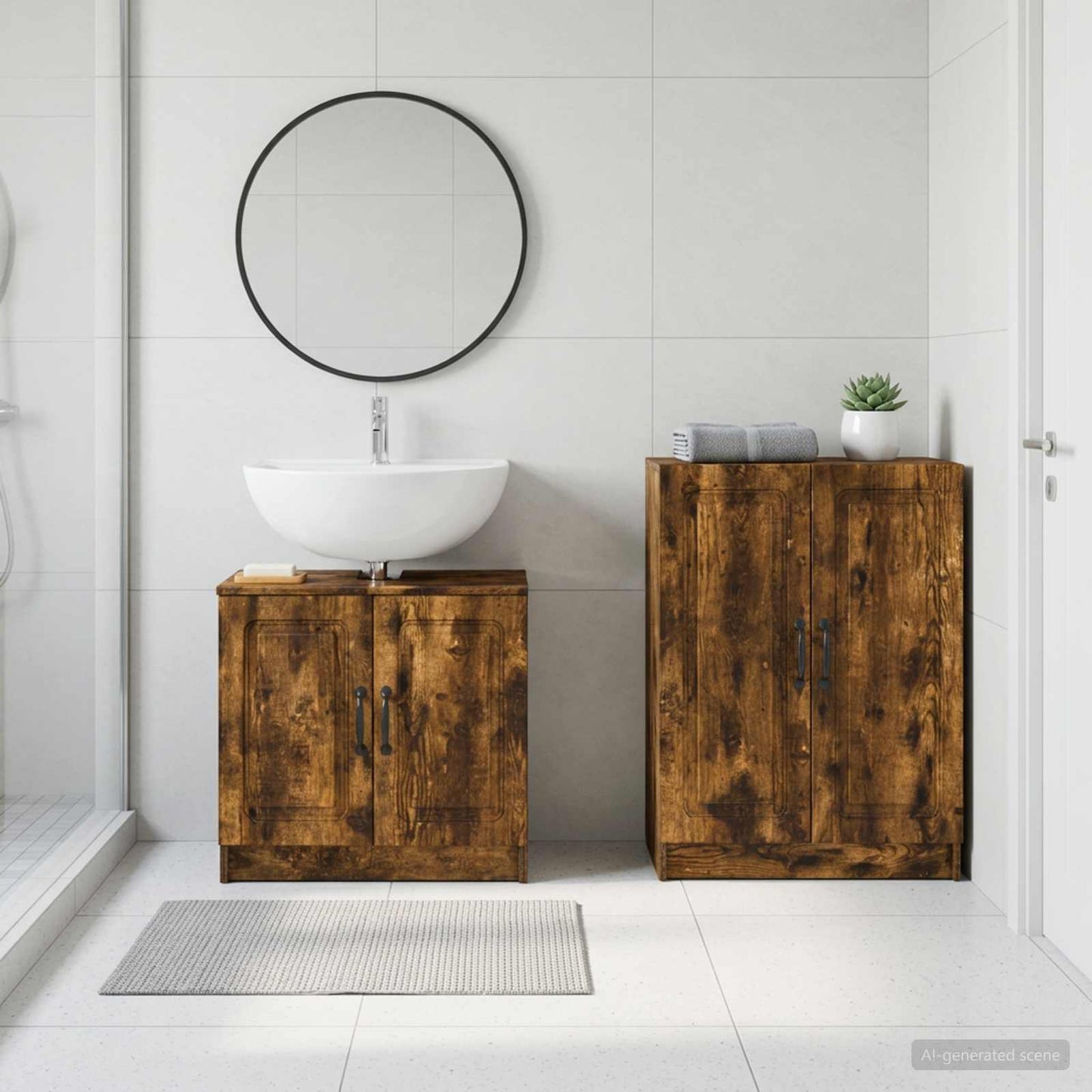 vidaXL 2 Piece Bathroom Cabinet Set UTRECHT Smoked Oak Engineered Wood