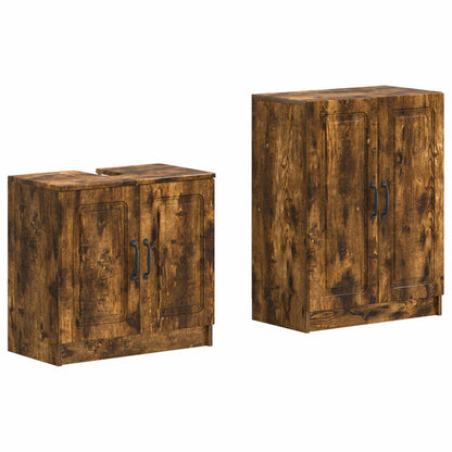 vidaXL 2 Piece Bathroom Cabinet Set UTRECHT Smoked Oak Engineered Wood