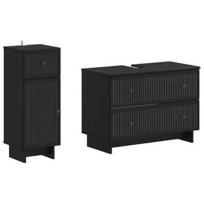 vidaXL 2 Piece Bathroom Cabinet Set EDE Black Engineered Wood