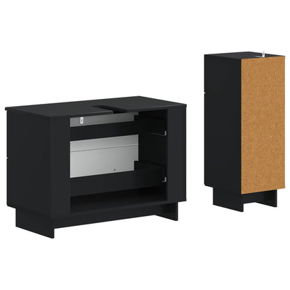 vidaXL 2 Piece Bathroom Cabinet Set EDE Black Engineered Wood