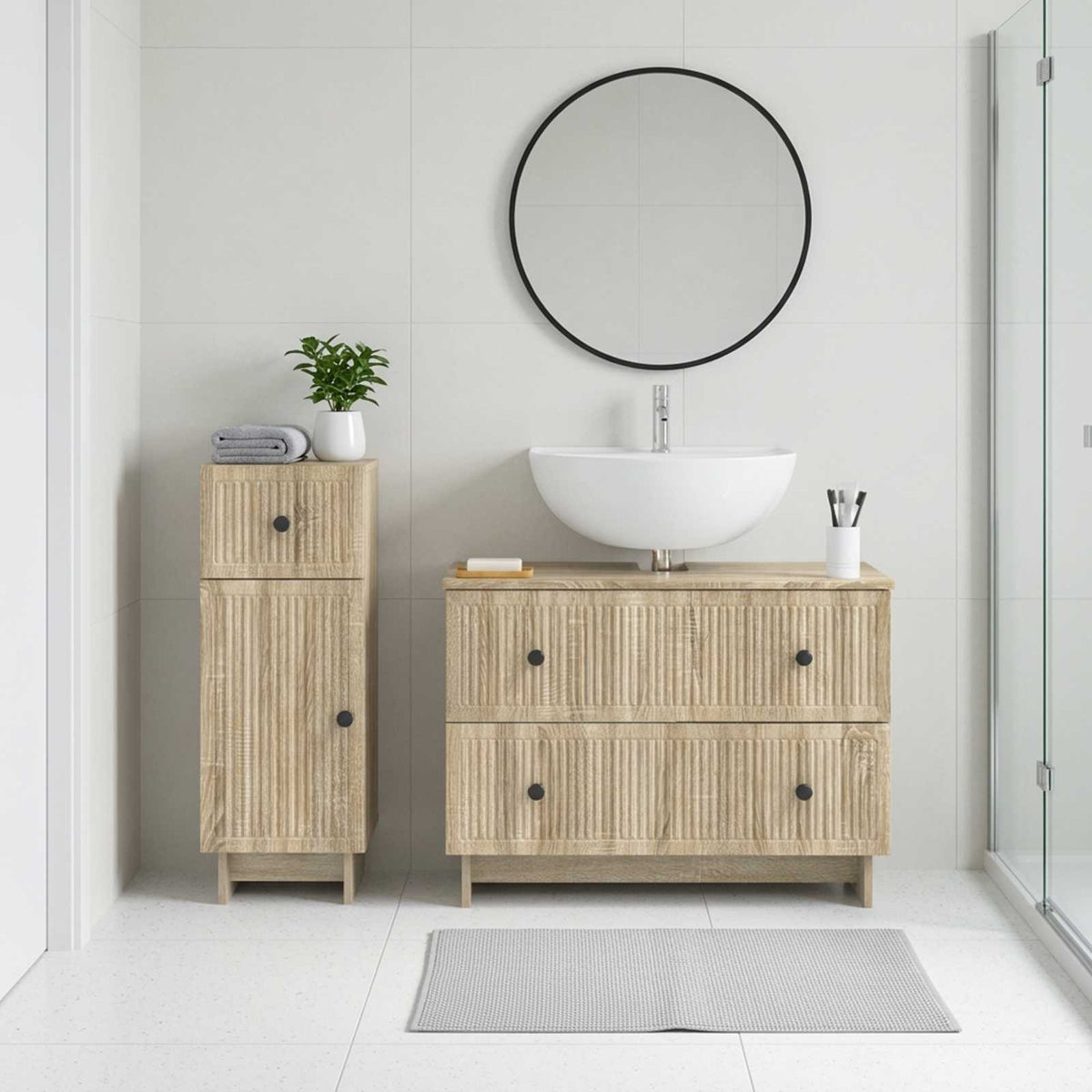 vidaXL 2 Piece Bathroom Cabinet Set EDE Sonoma Oak Engineered Wood