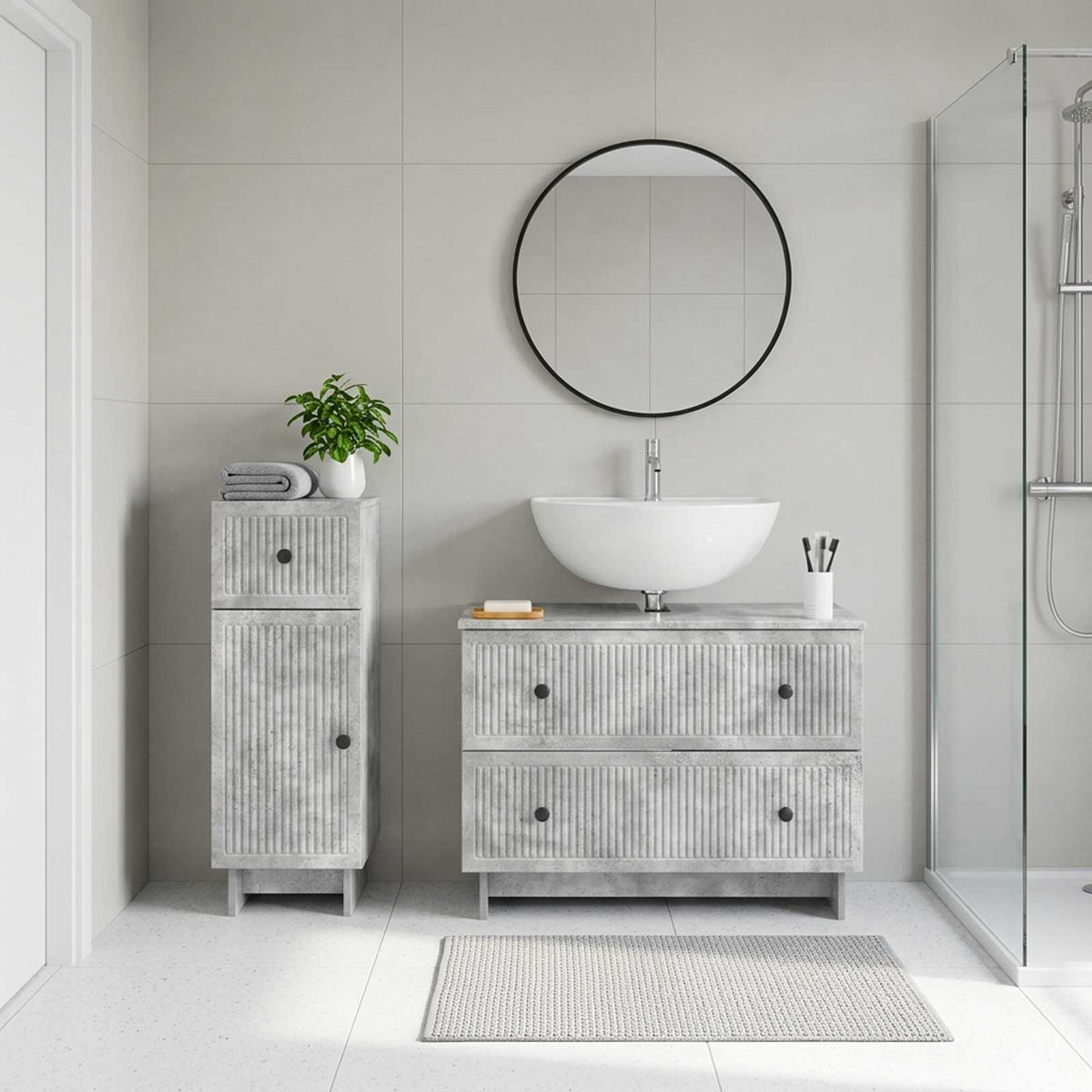 vidaXL 2 Piece Bathroom Cabinet Set EDE Concrete Grey Engineered Wood