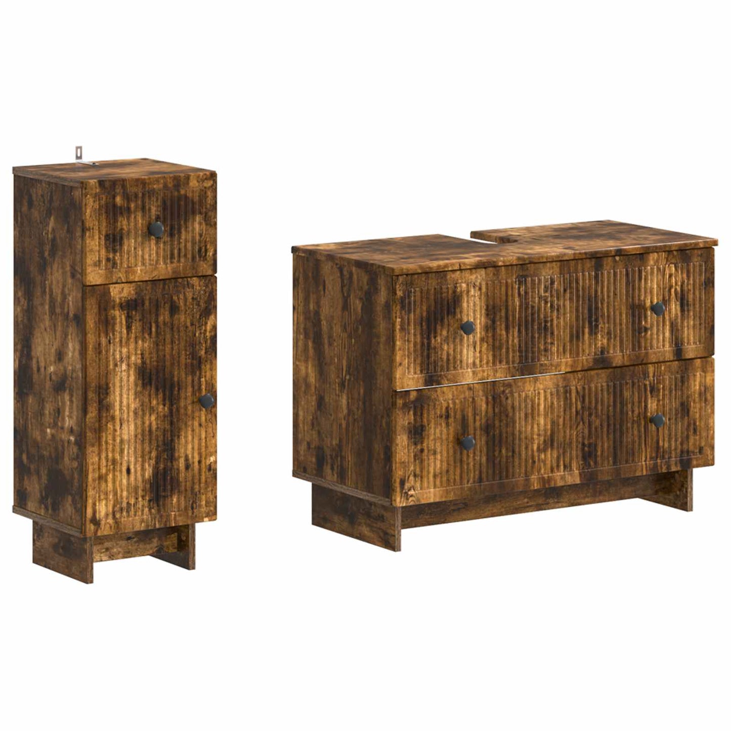 vidaXL 2 Piece Bathroom Cabinet Set EDE Smoked Oak Engineered Wood