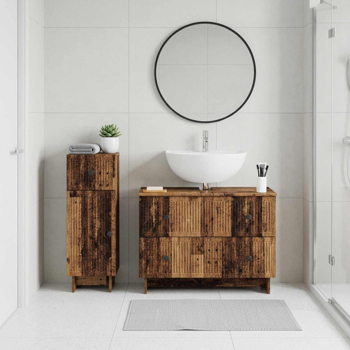vidaXL 2 Piece Bathroom Cabinet Set EDE Old Wood Engineered Wood