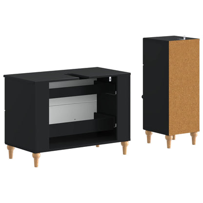 vidaXL 2 Piece Bathroom Cabinet Set ALKMAAR Black Engineered Wood