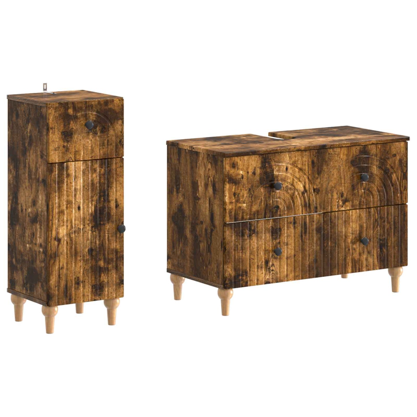 vidaXL 2 Piece Bathroom Cabinet Set ALKMAAR Smoked Oak Engineered Wood
