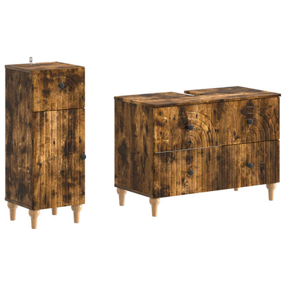 vidaXL 2 Piece Bathroom Cabinet Set ALKMAAR Smoked Oak Engineered Wood