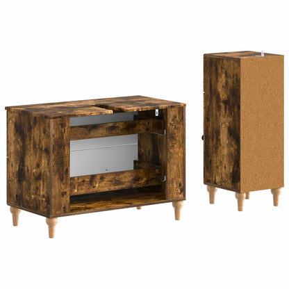 vidaXL 2 Piece Bathroom Cabinet Set ALKMAAR Smoked Oak Engineered Wood