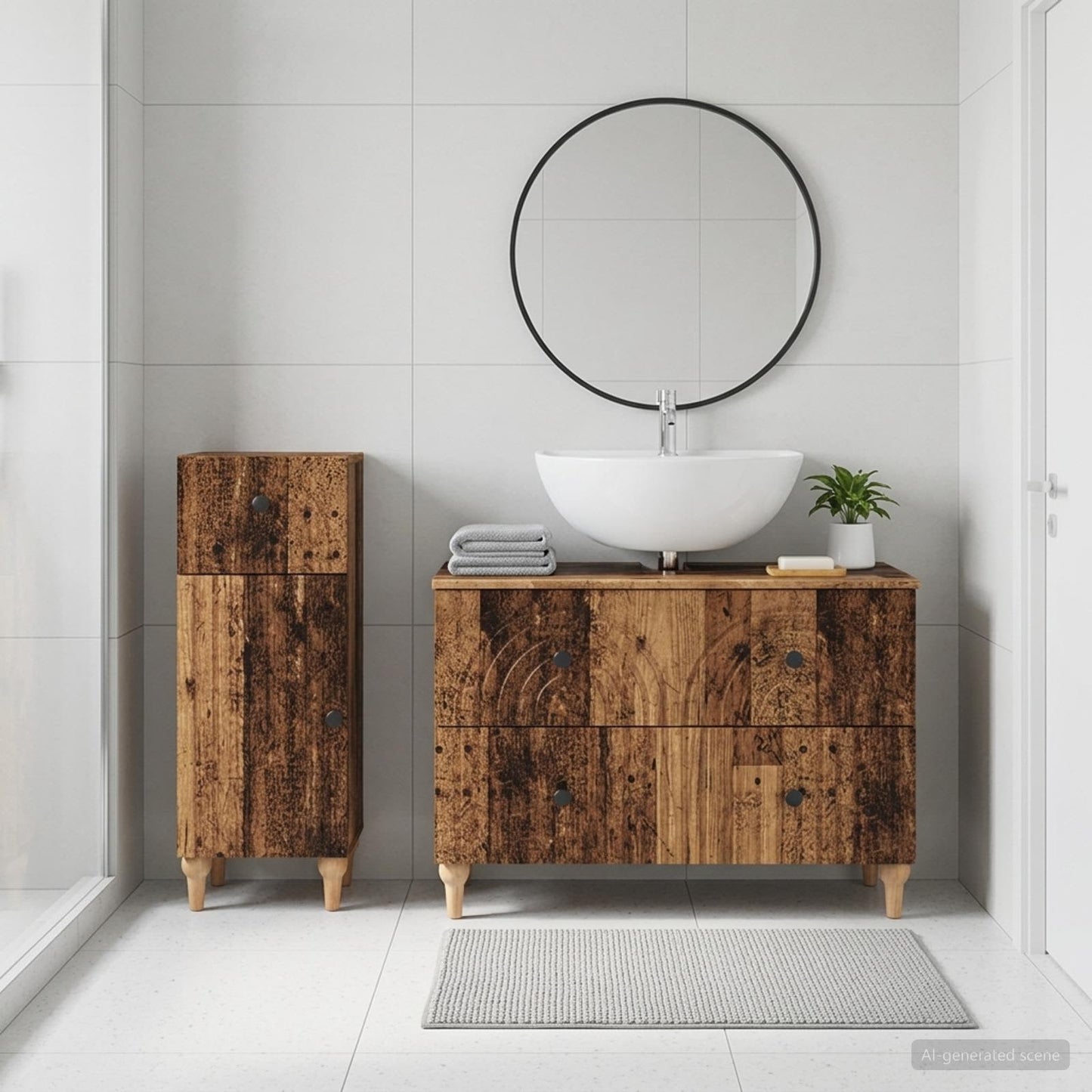 vidaXL 2 Piece Bathroom Cabinet Set ALKMAAR Old Wood Engineered Wood
