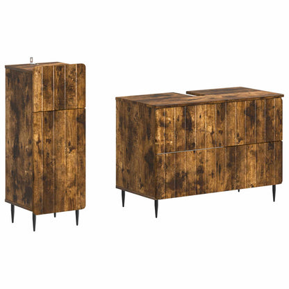 vidaXL 2 Piece Bathroom Cabinet Set ZWOLLE Smoked Oak Engineered Wood