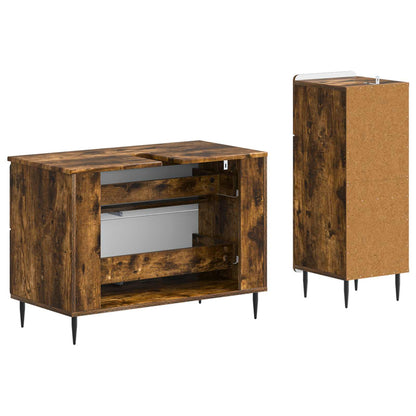 vidaXL 2 Piece Bathroom Cabinet Set ZWOLLE Smoked Oak Engineered Wood