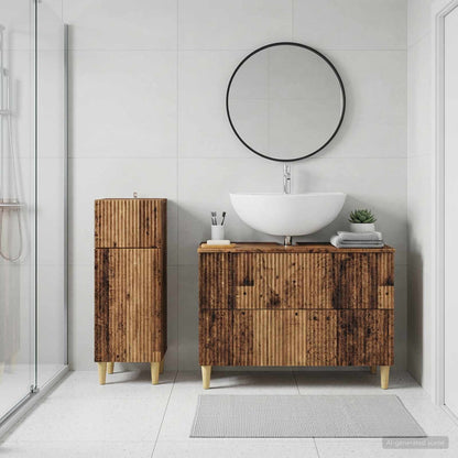 vidaXL 2 Piece Bathroom Cabinet Set ARNHEM Old Wood Engineered Wood