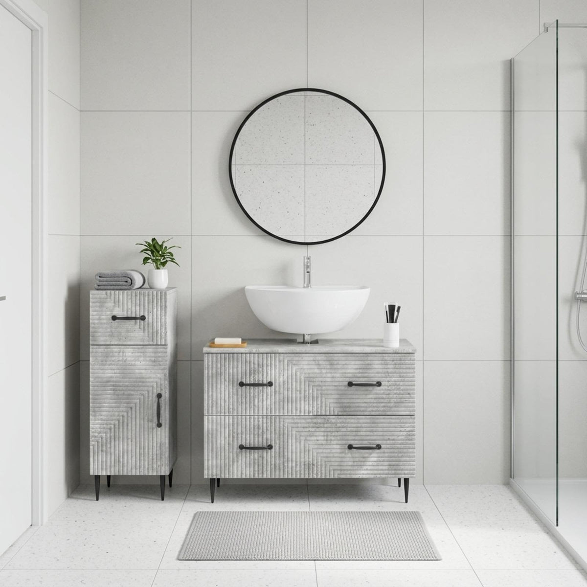 vidaXL 2 Piece Bathroom Cabinet Set HAARLEM Concrete Grey