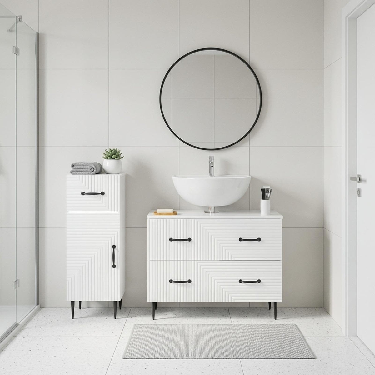 vidaXL 2 Piece Bathroom Cabinet Set HAARLEM High Gloss White